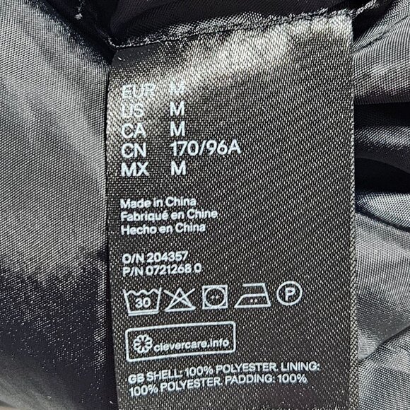 H&M Black Puffer Jacket Womens Size Medium Front Zipper High Neck Collar - Picture 4 of 4